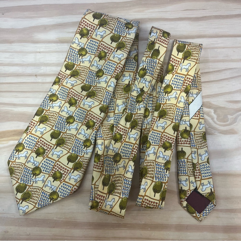 *2/$60* Salvatore Ferragamo Yellow Horse and Farm Silk Tie